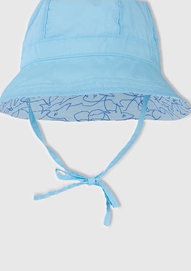 Bebek Turkuaz Baskı Detaylı Çift Taraflı İpli Bucket Şapka