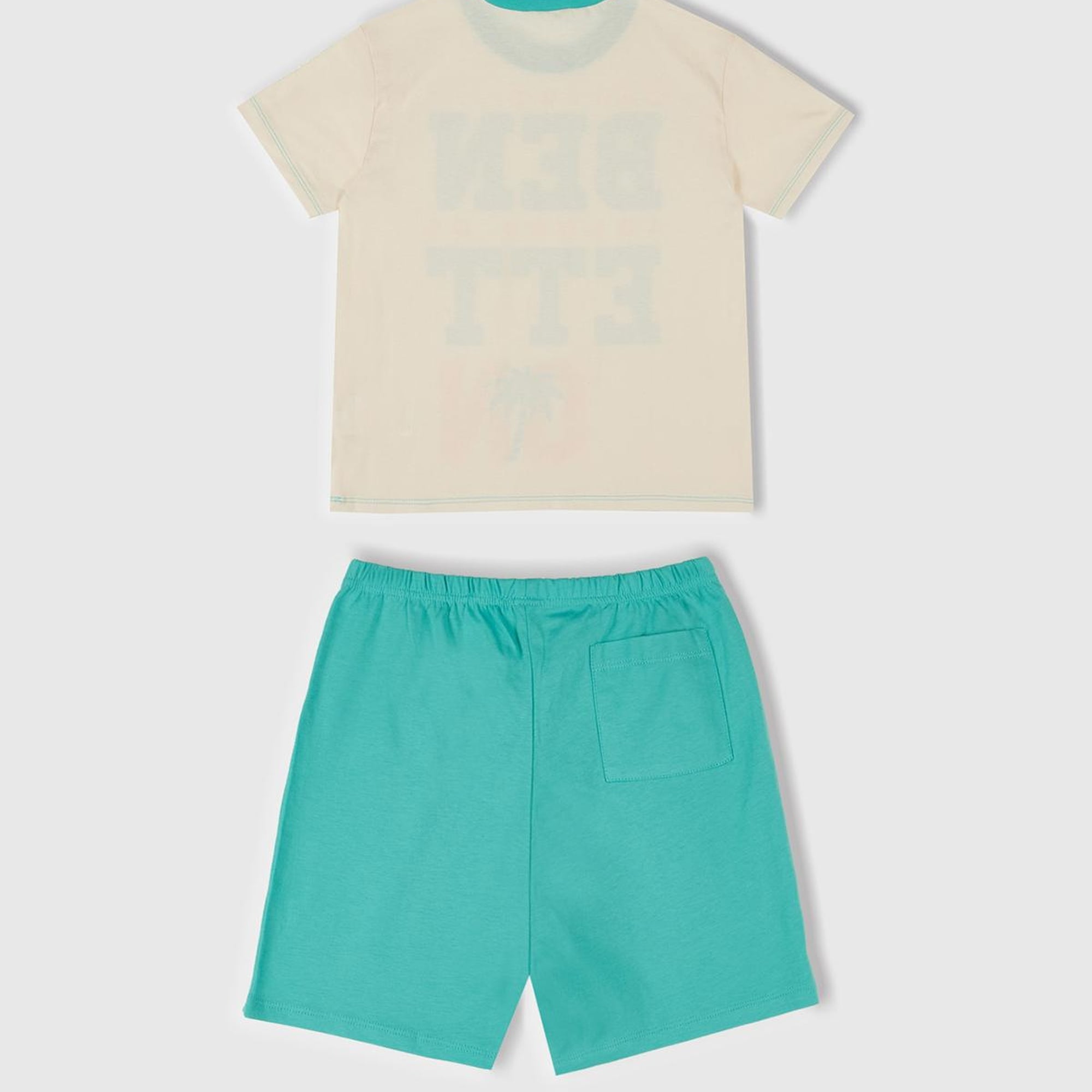 Erkek Çocuk Turkuaz Yazı Baskılı T-Shirt ve Şort Pijama Takım