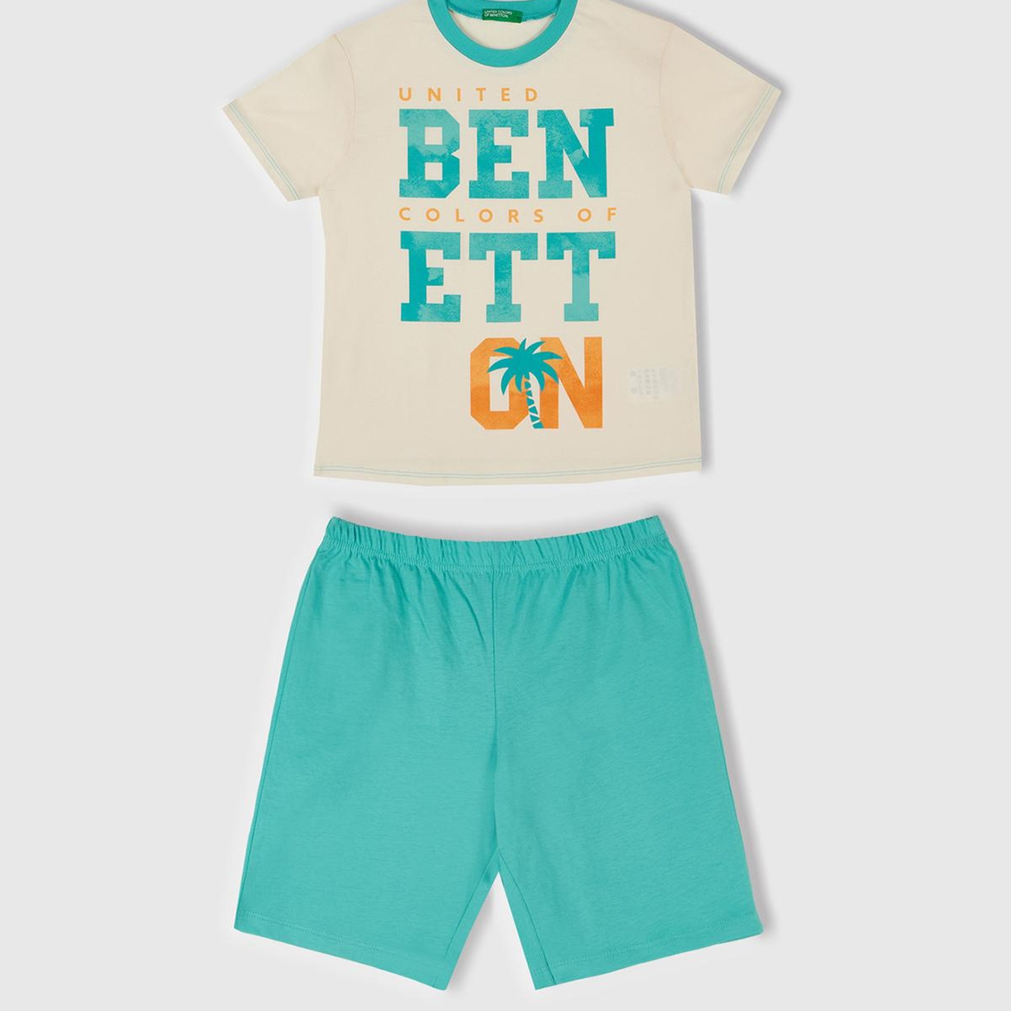 Erkek Çocuk Turkuaz Yazı Baskılı T-Shirt ve Şort Pijama Takım