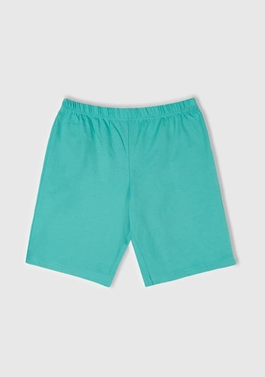  Erkek Çocuk Turkuaz Yazı Baskılı T-Shirt ve Şort Pijama Takım