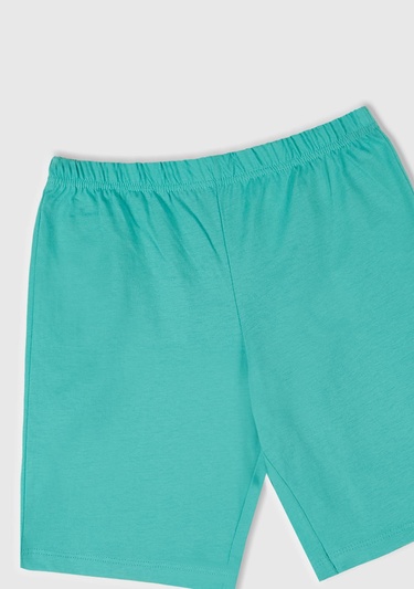  Erkek Çocuk Turkuaz Yazı Baskılı T-Shirt ve Şort Pijama Takım