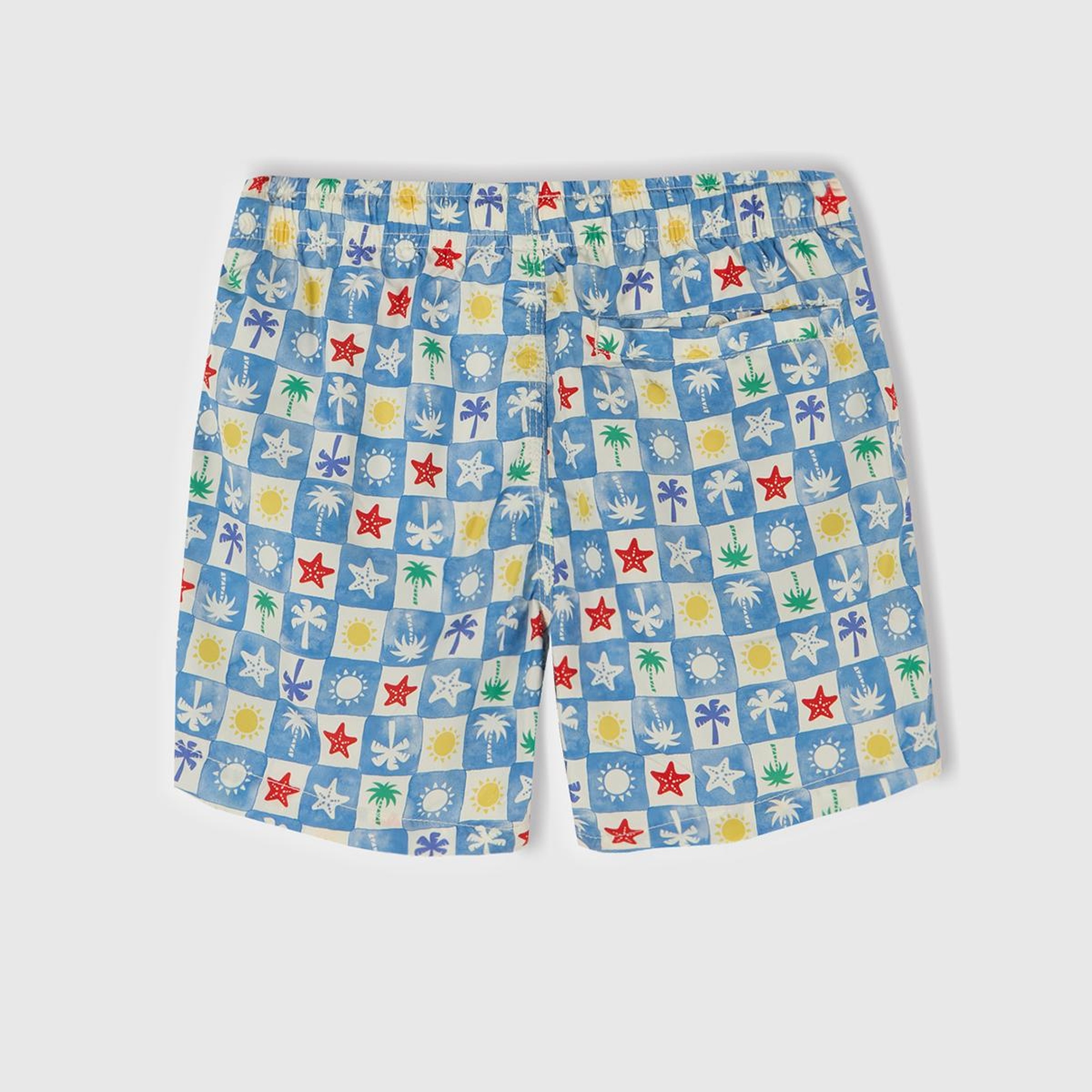 Erkek Çocuk Renkli Mix Tamamı Desenli Arkası Cep Detaylı Büzgü İpli Deniz Şortu