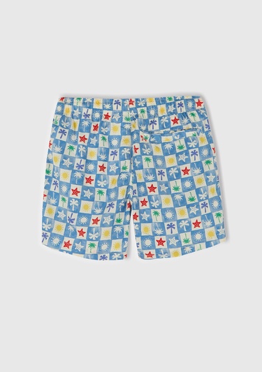  Erkek Çocuk Renkli Mix Tamamı Desenli Arkası Cep Detaylı Büzgü İpli Deniz Şortu