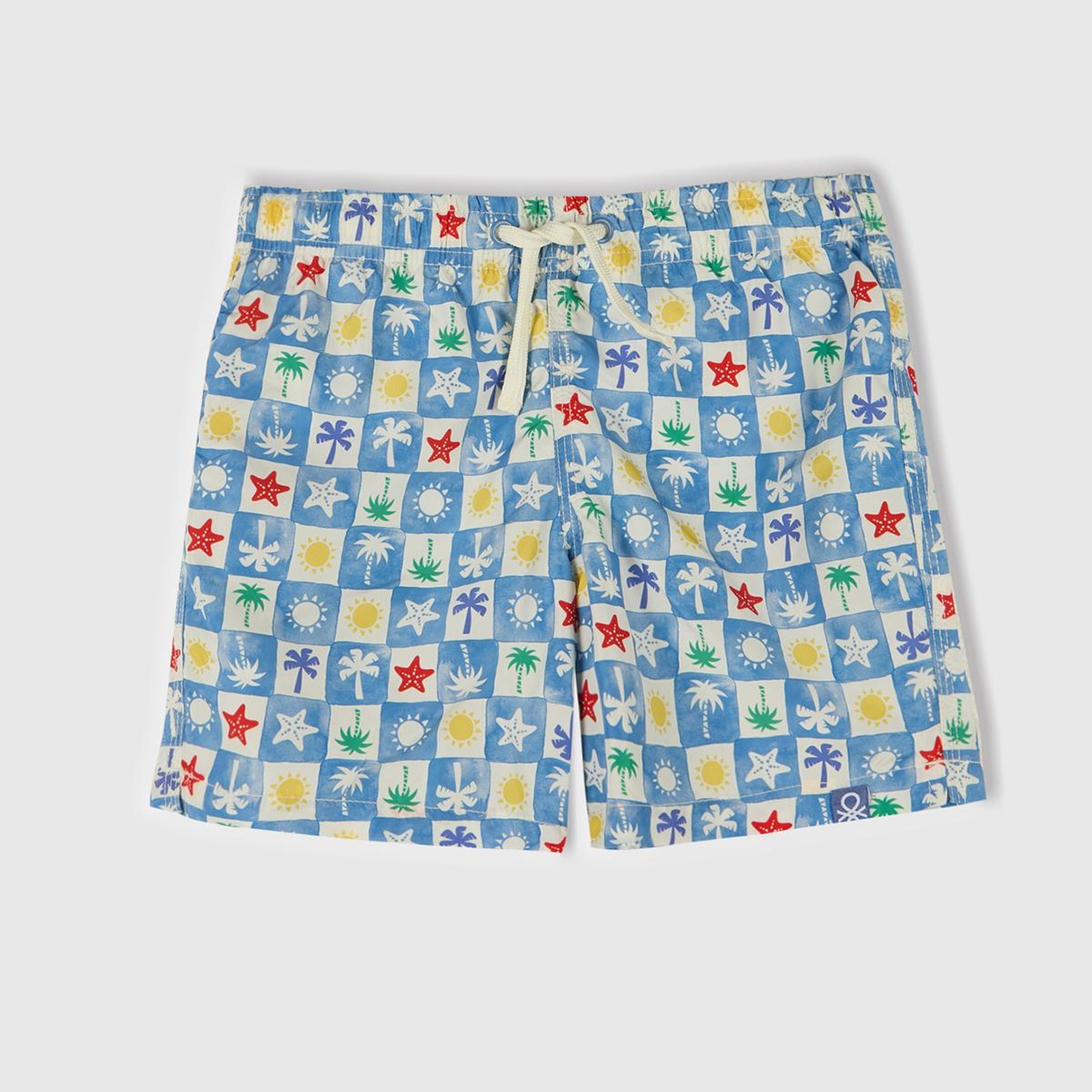 Erkek Çocuk Renkli Mix Tamamı Desenli Arkası Cep Detaylı Büzgü İpli Deniz Şortu