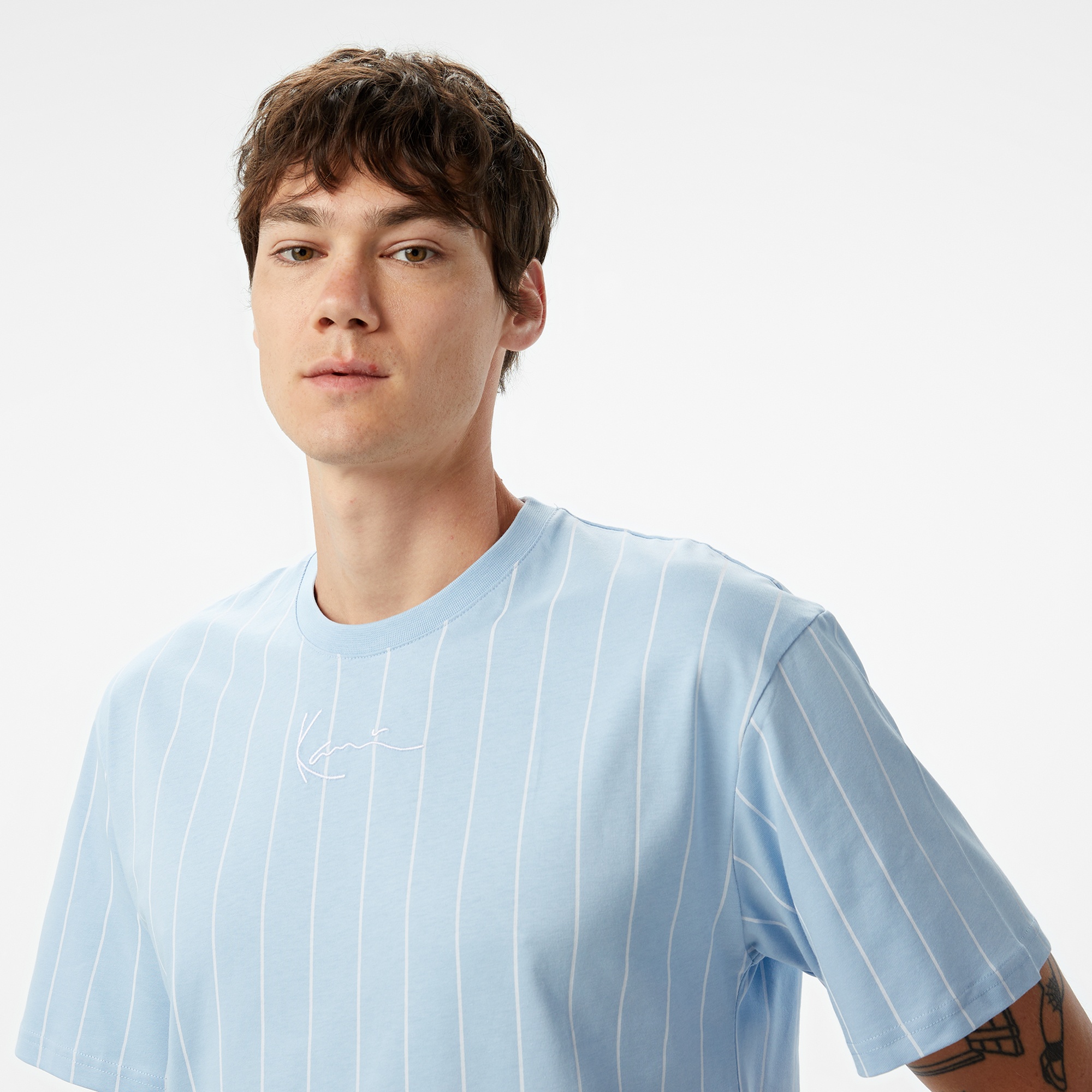 Karl Kani Small Signature Essential Pinstripe Erkek Mavi T-Shirt