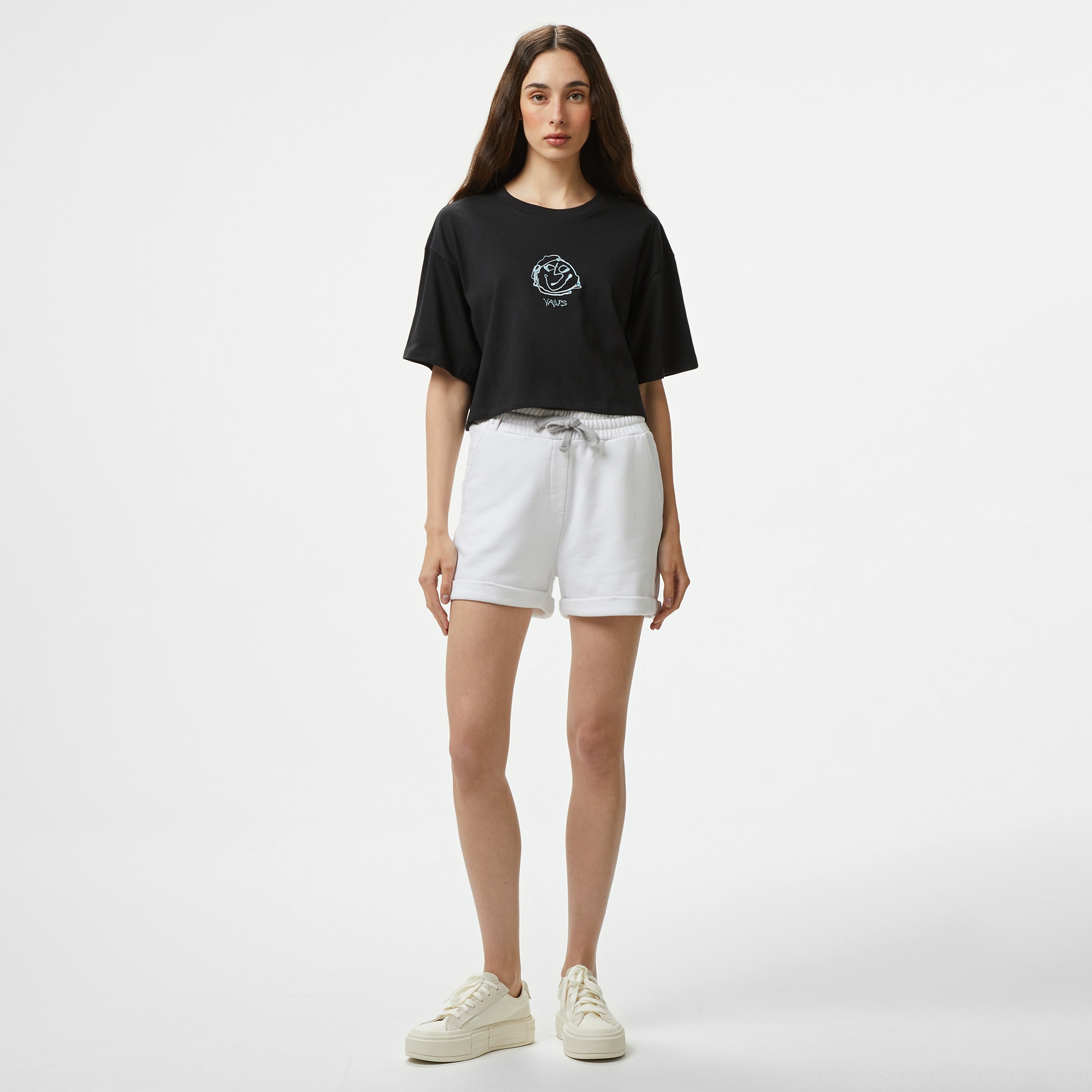 Vans Grinning Face Ss Relax Crop Kadın Siyah T-Shirt