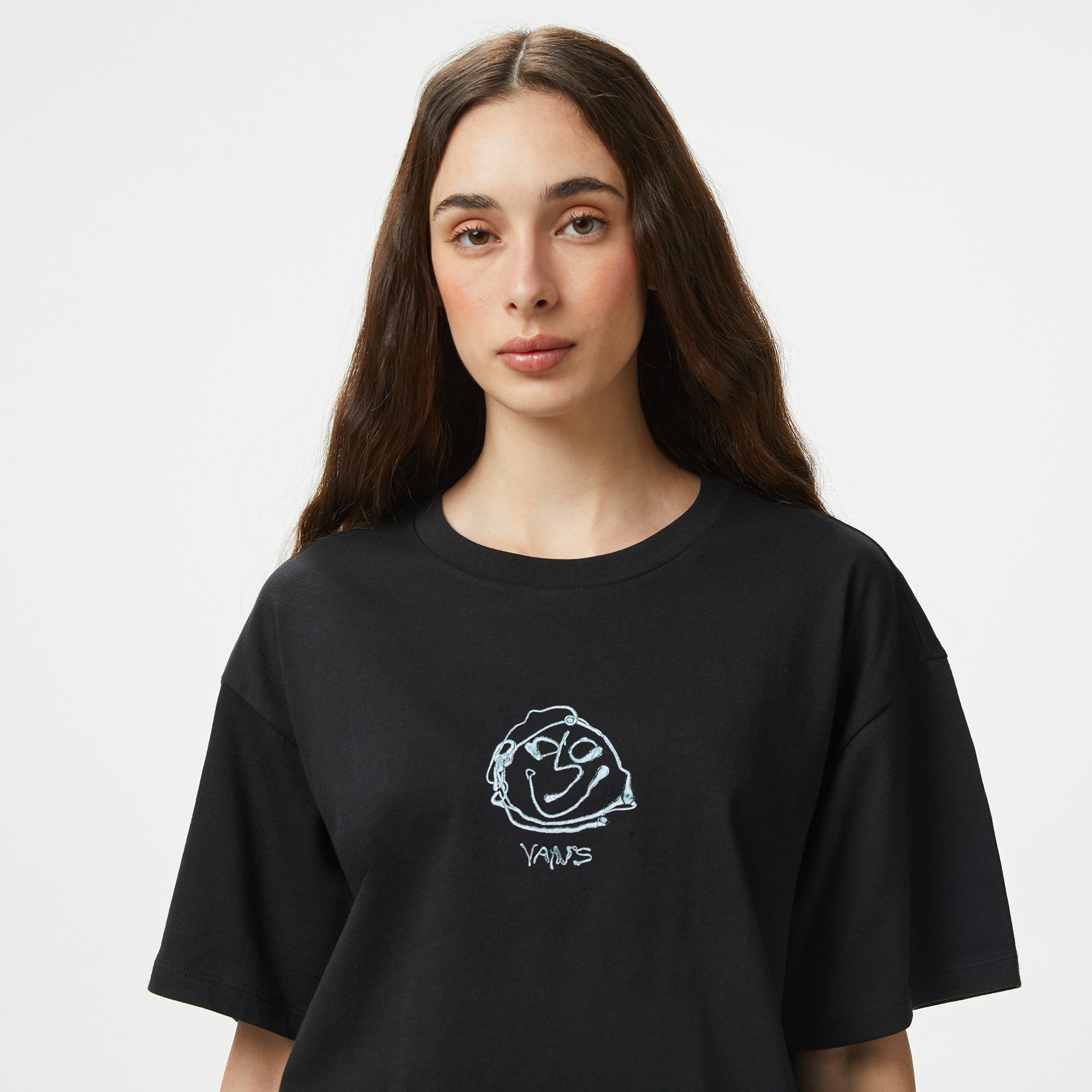 Vans Grinning Face Ss Relax Crop Kadın Siyah T-Shirt