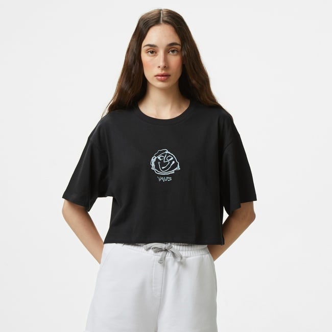  Vans Grinning Face Ss Relax Crop Kadın Siyah T-Shirt
