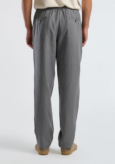  Erkek Gri %100 Keten Beli İpli Pantolon