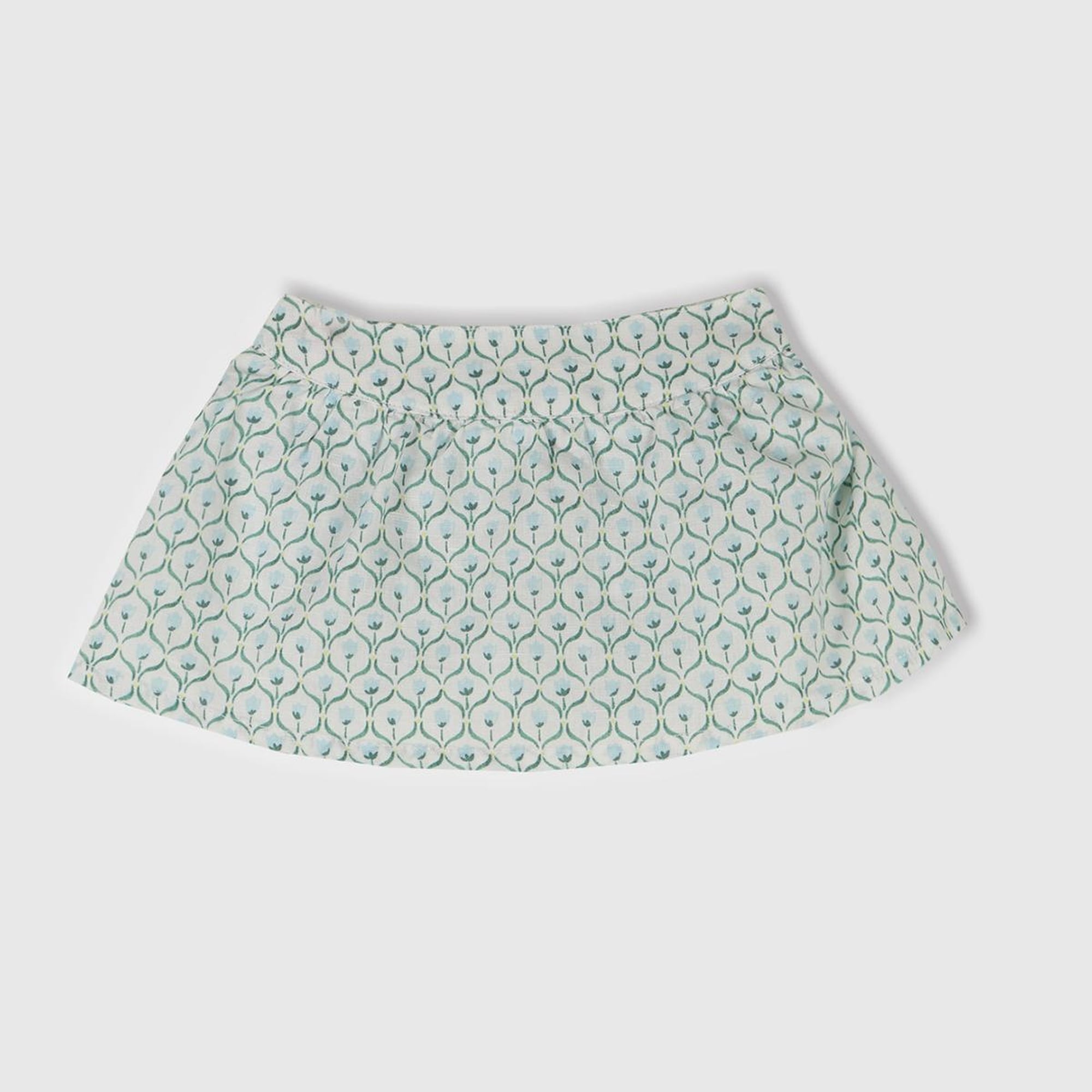 Bebek Buz Mavi Tamamı Desenli Beli Bantlı Külot Detaylı Etek