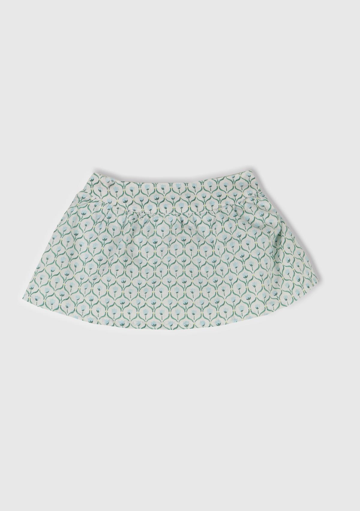  Bebek Buz Mavi Tamamı Desenli Beli Bantlı Külot Detaylı Etek