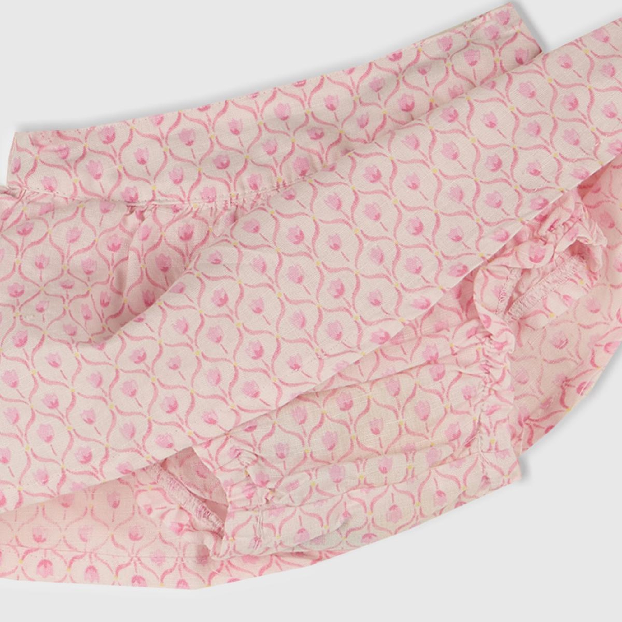 Bebek Toz Pembe Tamamı Desenli Beli Bantlı Külot Detaylı Etek