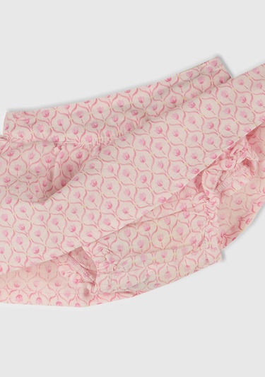  Bebek Toz Pembe Tamamı Desenli Beli Bantlı Külot Detaylı Etek