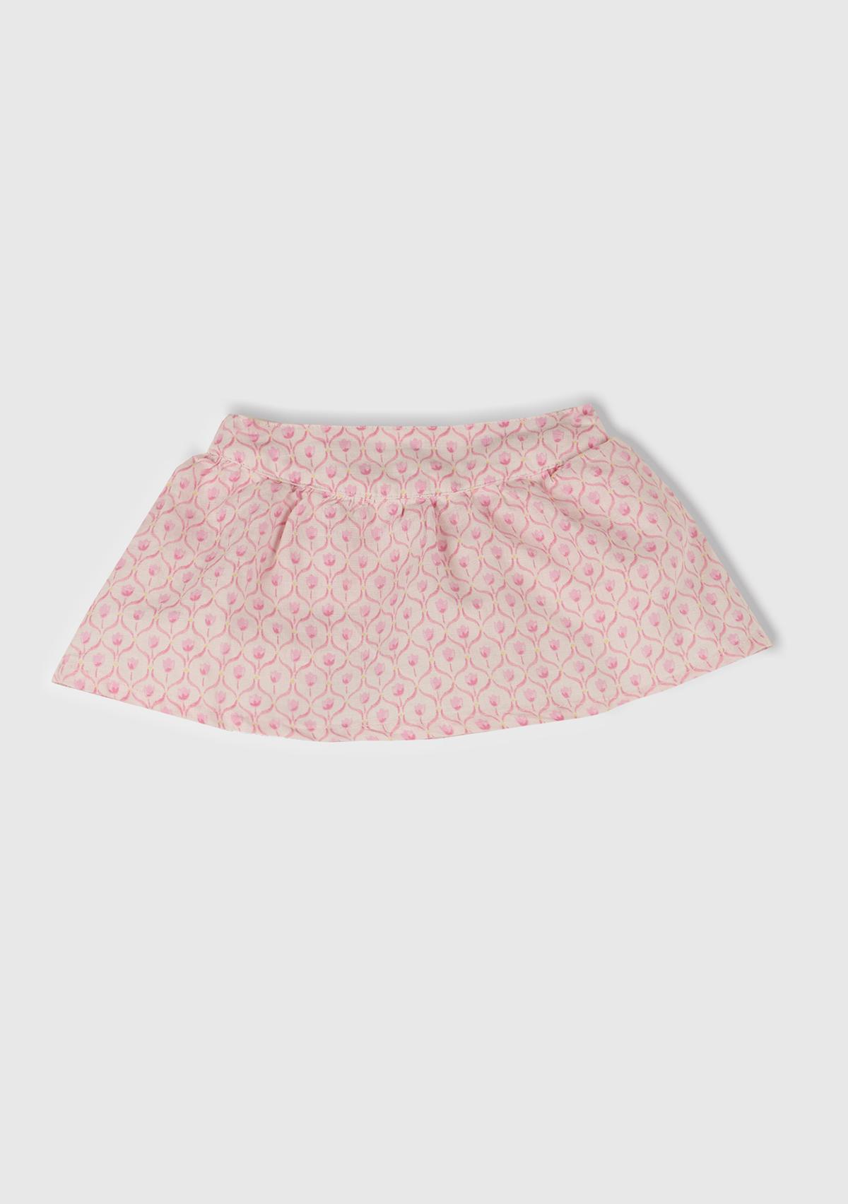  Bebek Toz Pembe Tamamı Desenli Beli Bantlı Külot Detaylı Etek