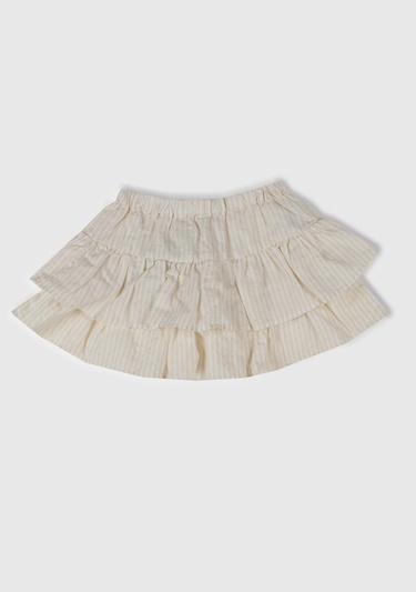  Kız Çocuk Ekru Tamamı Baskılı Beli Lastikli Katlı Etek