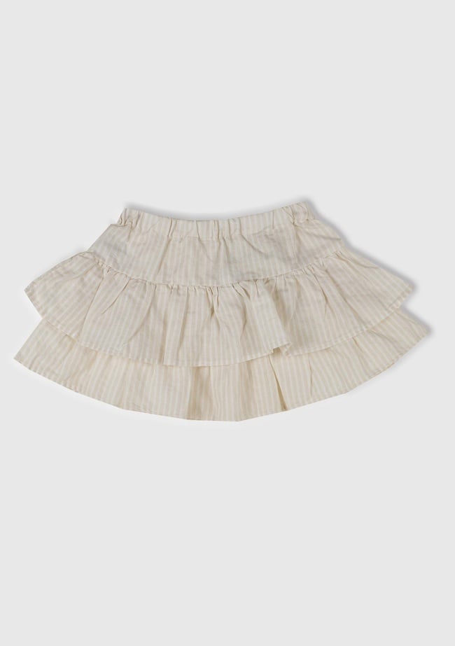  Kız Çocuk Ekru Tamamı Baskılı Beli Lastikli Katlı Etek