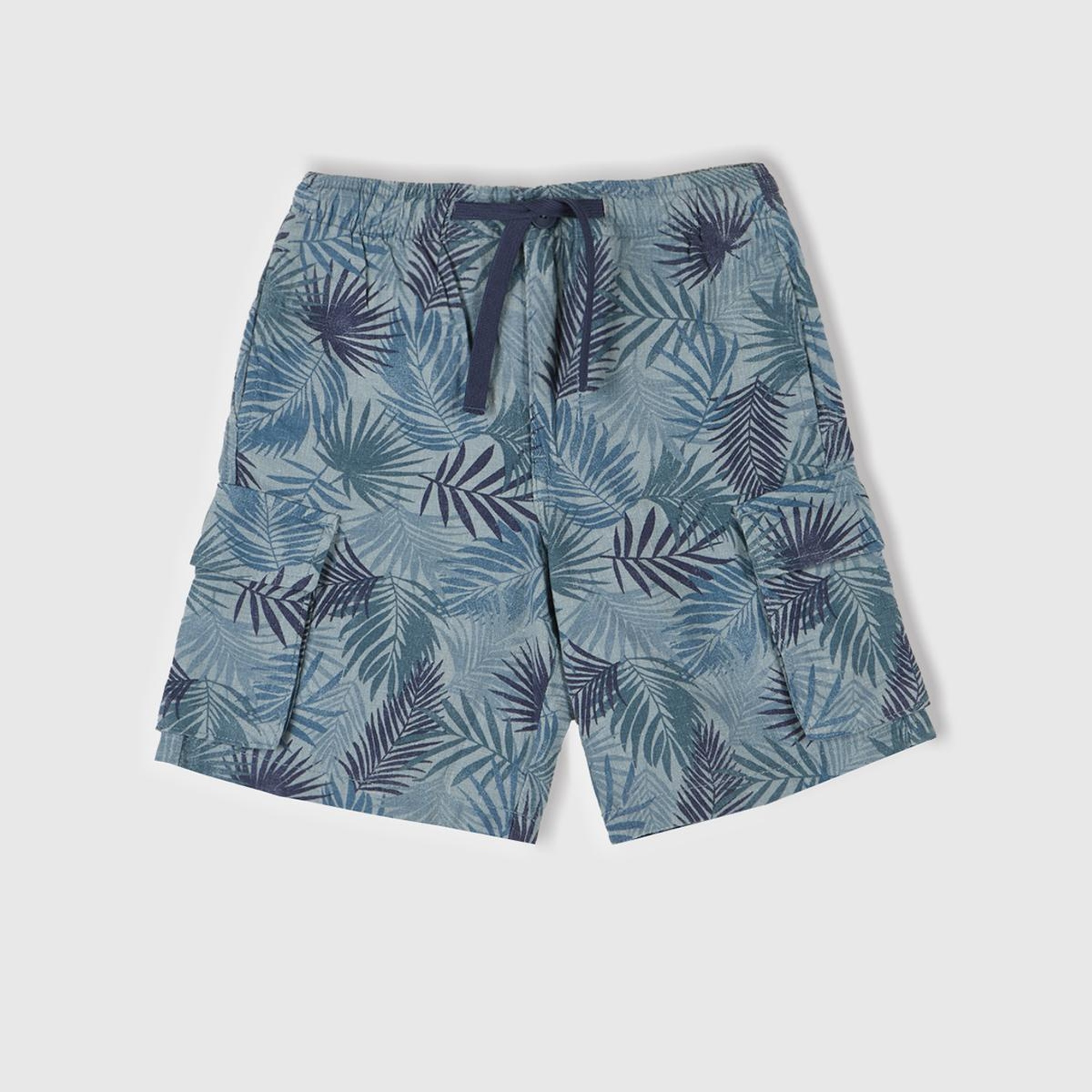 Erkek Çocuk Havacı Mavi Tamamı Desenli Büzgü İpli Kapak Cep Detaylı Bermuda Şort