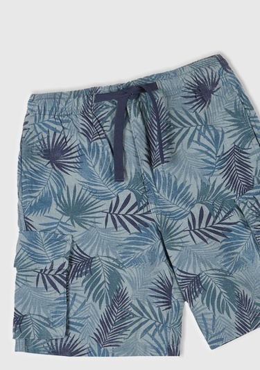  Erkek Çocuk Havacı Mavi Tamamı Desenli Büzgü İpli Kapak Cep Detaylı Bermuda Şort