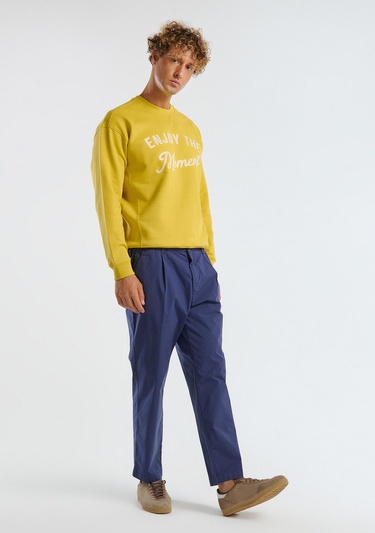  Erkek İndigo Paraşüt Kumaş Esnek Chino Pantolon