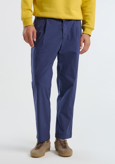  Erkek İndigo Paraşüt Kumaş Esnek Chino Pantolon