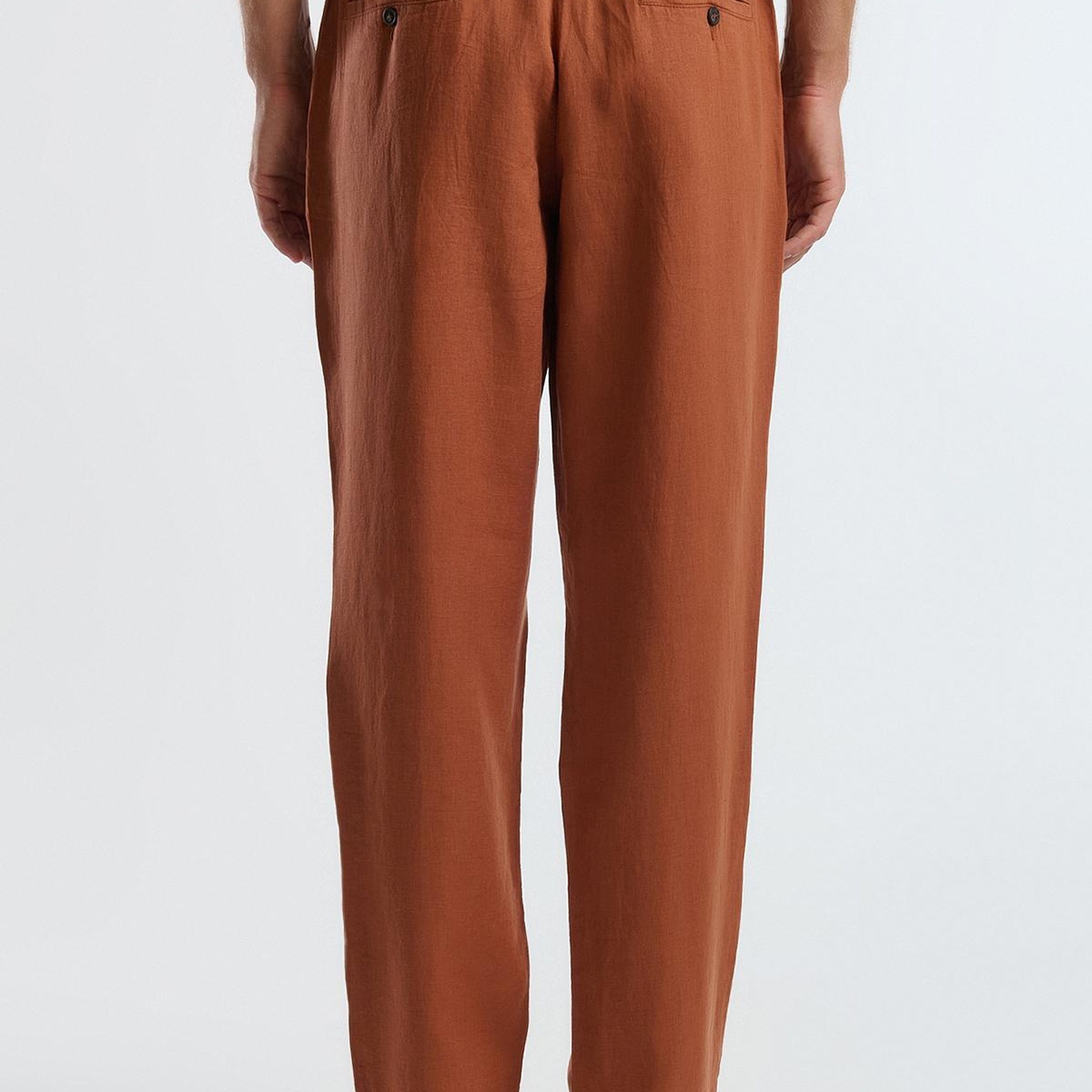 Erkek Koyu Kahverengi %100 Keten Beli İpli Pantolon