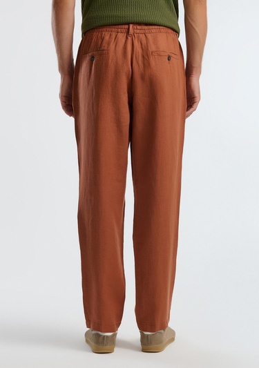  Erkek Koyu Kahverengi %100 Keten Beli İpli Pantolon