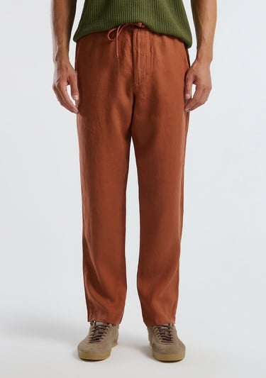  Erkek Koyu Kahverengi %100 Keten Beli İpli Pantolon