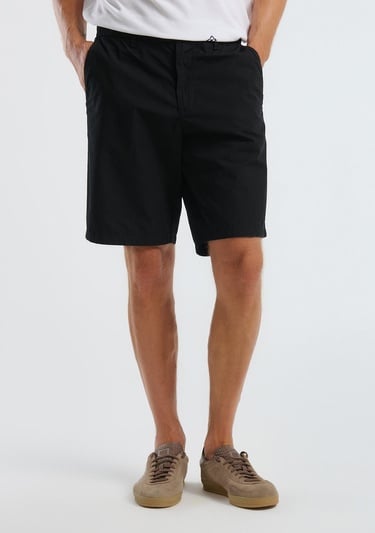  Erkek Siyah %100 Koton Paraşüt Kumaş Bermuda Şort