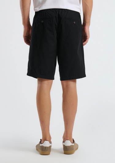  Erkek Siyah %100 Koton Paraşüt Kumaş Bermuda Şort
