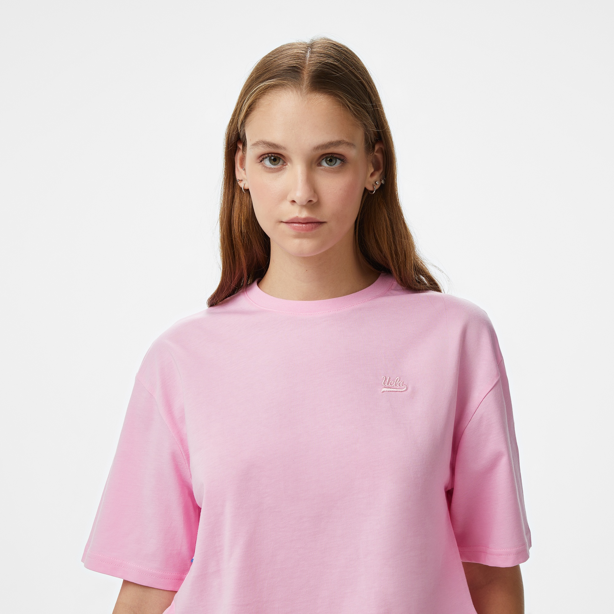 Ucla Indiana Kadın Pembe Bisiklet Yaka T-Shirt