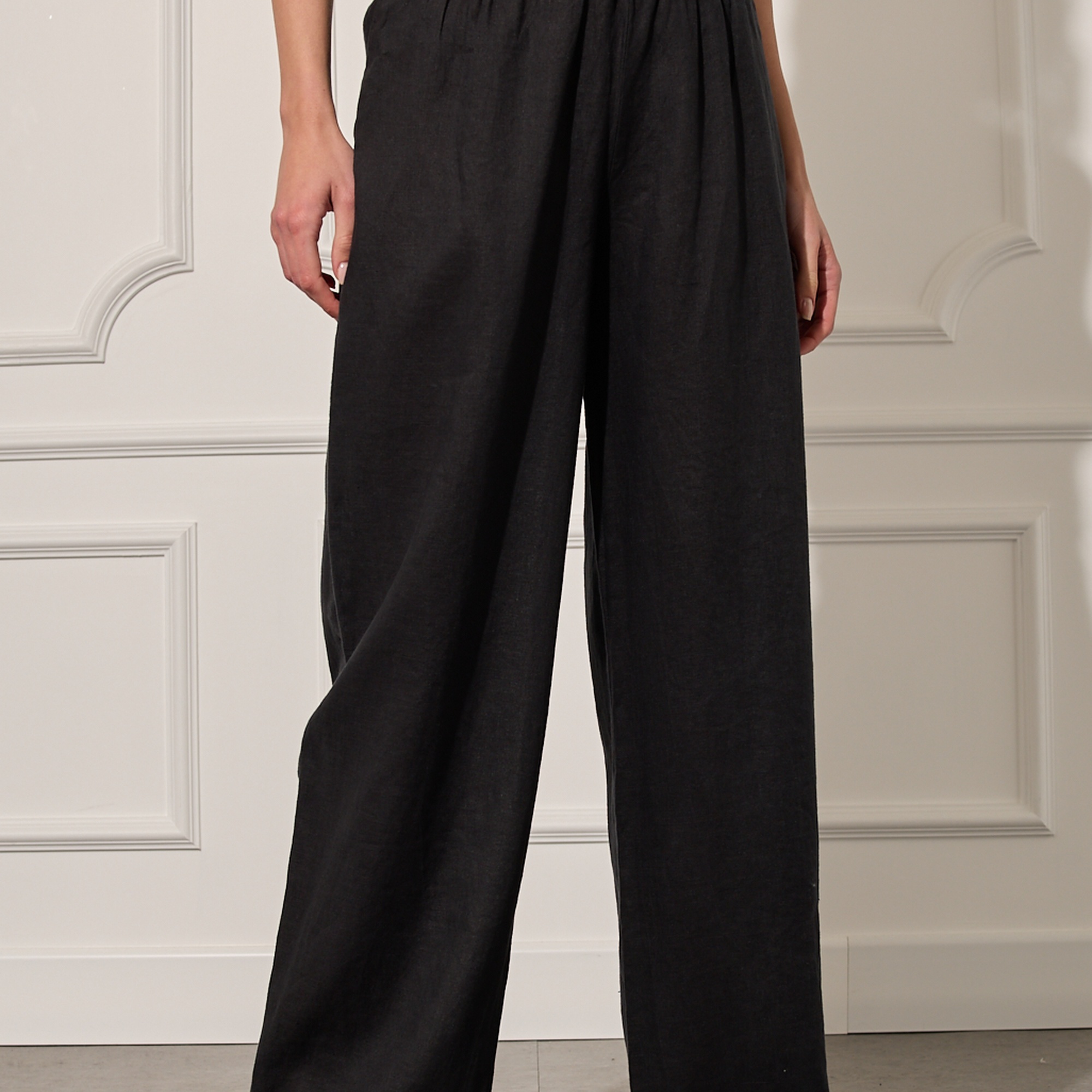 %100 Keten Beli Lastikli Pantolon