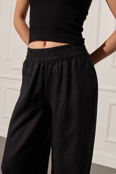  %100 Keten Beli Lastikli Pantolon