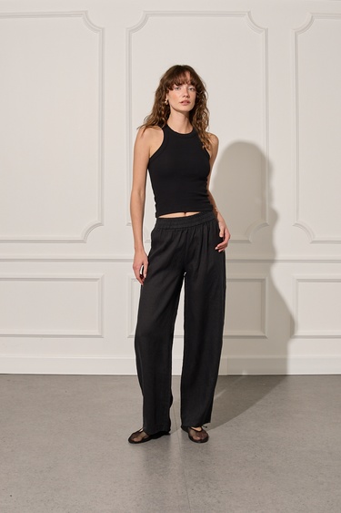  %100 Keten Beli Lastikli Pantolon