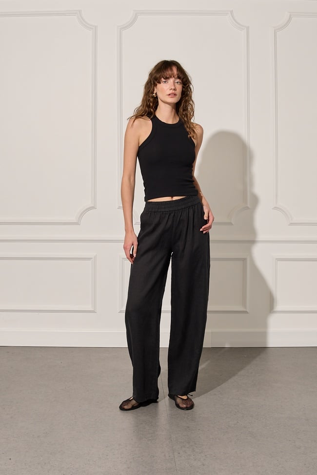  %100 Keten Beli Lastikli Pantolon