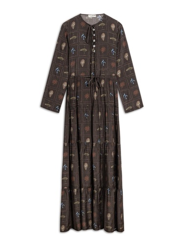  Düğme ve İp Detaylı Maxi Elbise