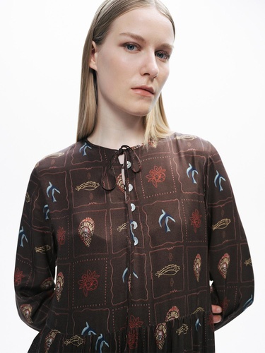  Düğme ve İp Detaylı Maxi Elbise