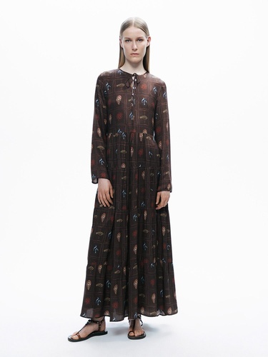  Düğme ve İp Detaylı Maxi Elbise