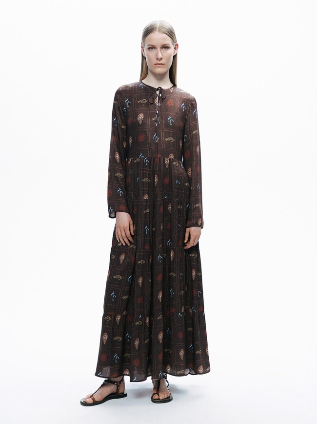  Düğme ve İp Detaylı Maxi Elbise