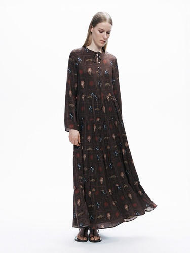  Düğme ve İp Detaylı Maxi Elbise