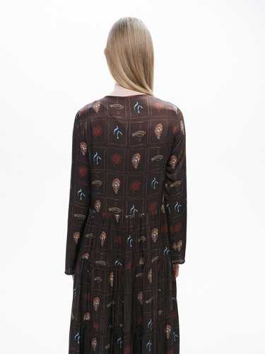  Düğme ve İp Detaylı Maxi Elbise