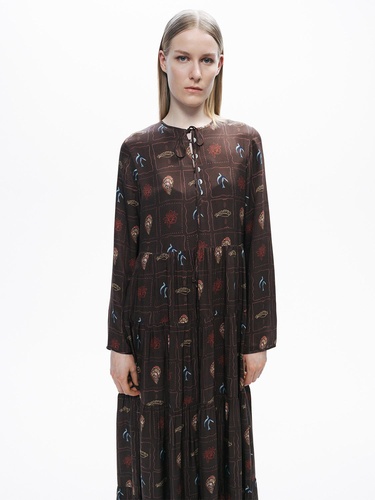  Düğme ve İp Detaylı Maxi Elbise