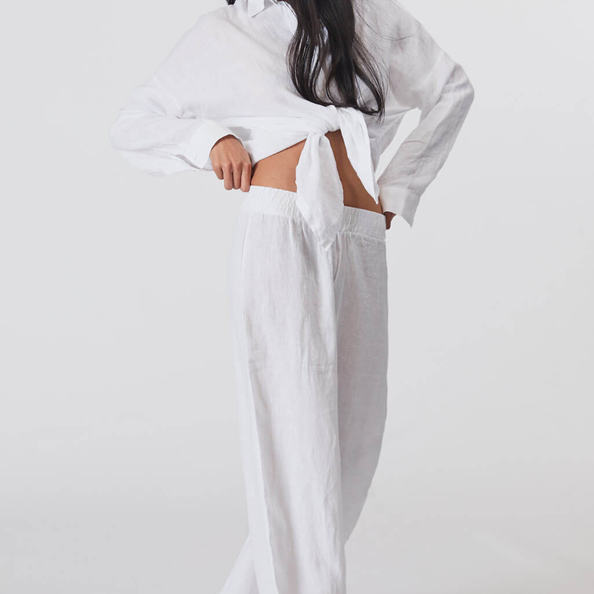 %100 Keten Orta Bel Pantolon