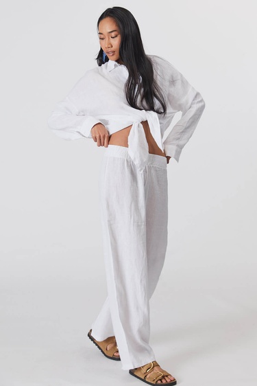  %100 Keten Orta Bel Pantolon