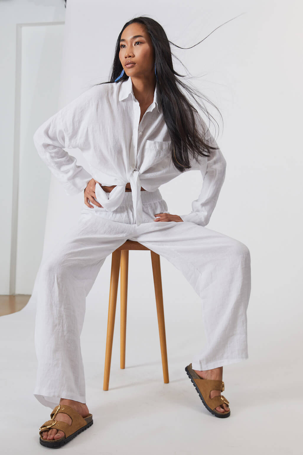  %100 Keten Orta Bel Pantolon