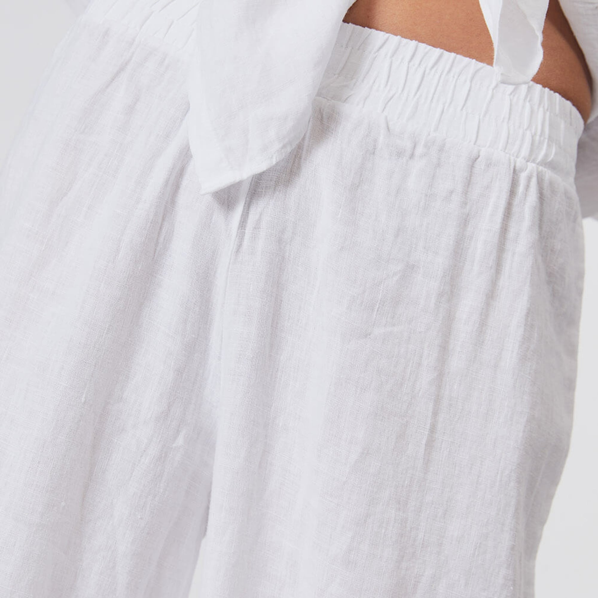 %100 Keten Orta Bel Pantolon