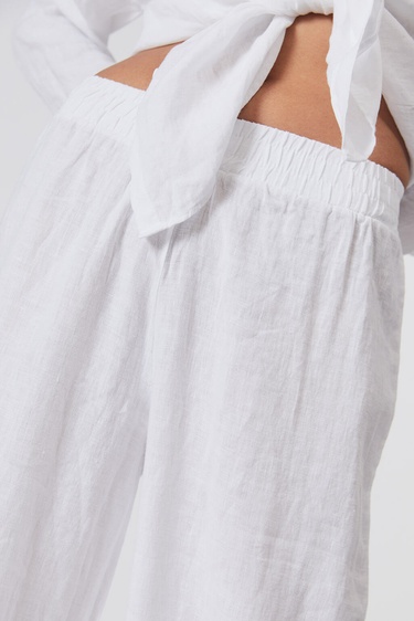  %100 Keten Orta Bel Pantolon