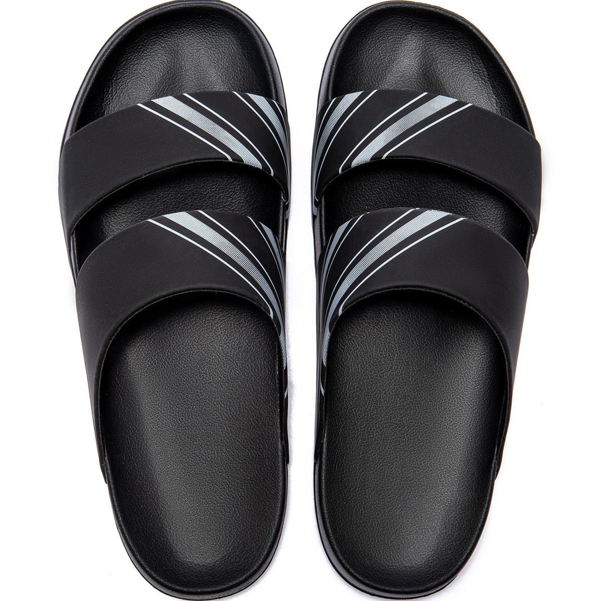 Kevin Gri Çizgili Erkek Terlik Siyah 40/45