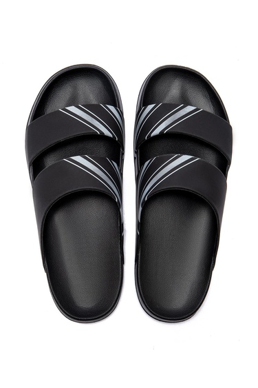  Kevin Gri Çizgili Erkek Terlik Siyah 40/45