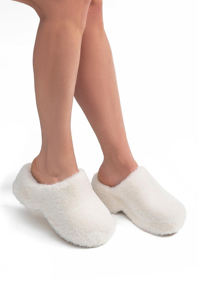  Lilo Peluş Kadın Topuklu Ev Terliği Beyaz 36/40
