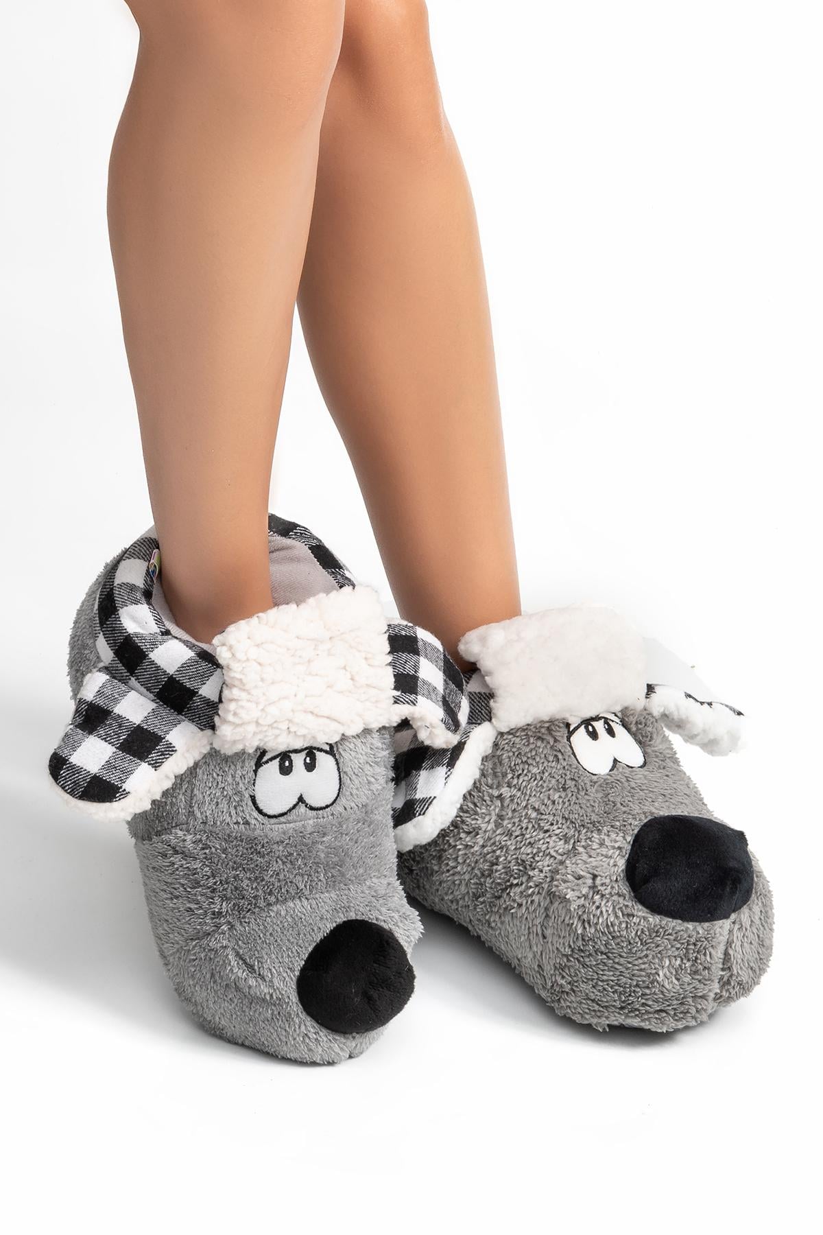  Dodo Kadın,Garson Boy Hayvanlı Panduf Gri 36/41